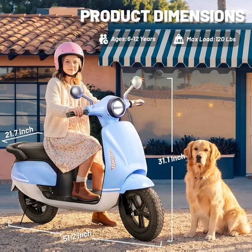 Vista 2 de Motocicleta eléctrica para niños de 24 V, scooter de 2 plazas para niños de Azul