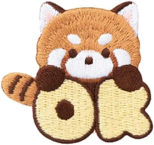 Vista 12 de Parche bordado de panda rojo de dibujos animados, autoadhesivas, parches de mapache pequeño, calcomanías de tela para coser sin costura para ropa