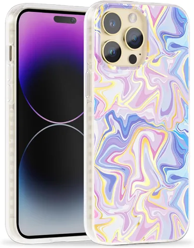 Vista 14 de SCORPIFY Funda para iPhone 14 Pro Max con diseño iridiscente de mariposa azul, bonita funda transparente para mujeres y niñas