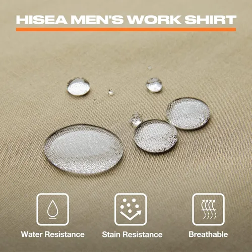 Vista 4 de HISEA Camisa de trabajo de manga larga para hombre, ajuste regular, camisas de mezclilla con acabado lavado