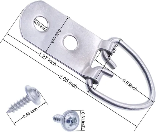 Vista 2 de Ganchos de fotos de anillo en D resistentes con tornillos, 20 piezas de accesorios grandes y anchos para colgar fotos, 2 agujeros para pinturas