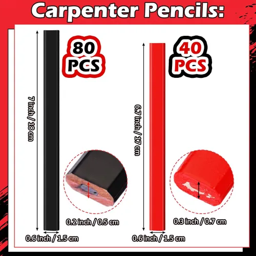 Vista 2 de Tenceur 120 lápices de carpintero a granel de 7 pulgadas, lápices de construcción de madera plana resistente octogonal duro para carpintería marcado
