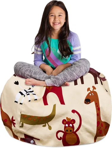 Vista 52 de Posh Creations Funda de puf para niños con almacenamiento para animales de peluche - Organizador de juguetes para niños, Mediano 68.58 cm - Lona