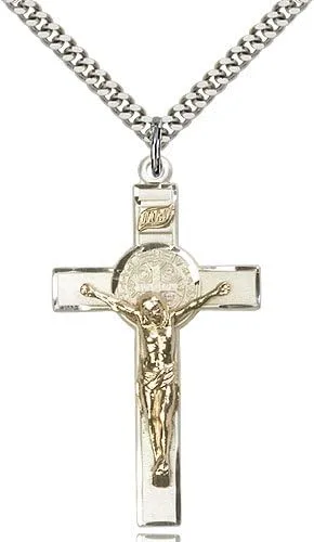Vista 2 de Colgante de crucifijo de plata de ley con relleno de oro en dos tonos, 1 34 pulgadas