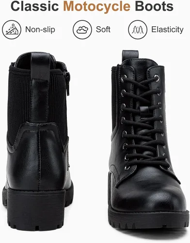 Vista 9 de Vepose Women's 916 Ankle Boots, Combat Lace up Short Booties with Inside Zipper