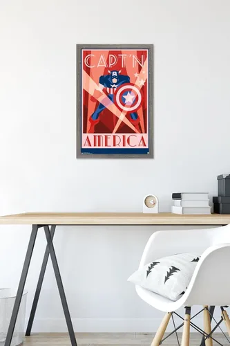 Vista 6 de Trends International Marvel Comics - Póster de pared Art Deco, Capitán América, 14.725 x 22.375 pulgadas, versión enmarcada de madera de granero