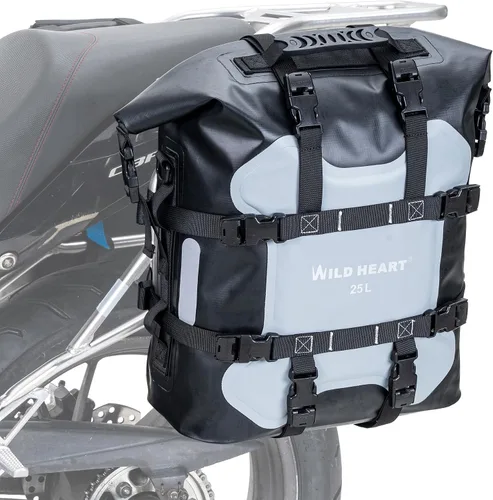 Vista 7 de Bolsa lateral para motocicleta WILD HEART de acero inoxidable, bolsa impermeable con suspensión, bolsas de sillín, 20L/25L, bolsa impermeable