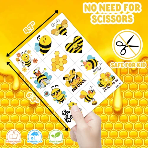 Vista 4 de 120 tatuajes temporales precortados de abeja para niños Recuerdos de fiesta de cumpleaños temáticos súper lindos, suministros, decoraciones