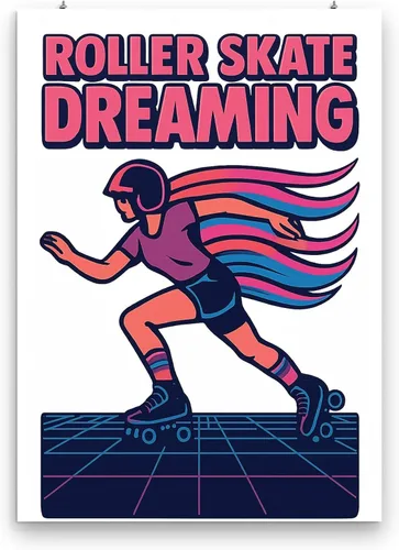 Vista 3 de Retro 80s Neonwave Skater - Home Decor - 13x19 Poster Print - Vibrant Wall Art