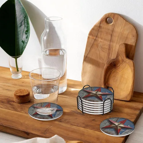 Vista 6 de American Wastern Texas - Juego de 6 posavasos con estampado de estrellas para bebidas, con base de corcho, posavasos de cerámica absorbente