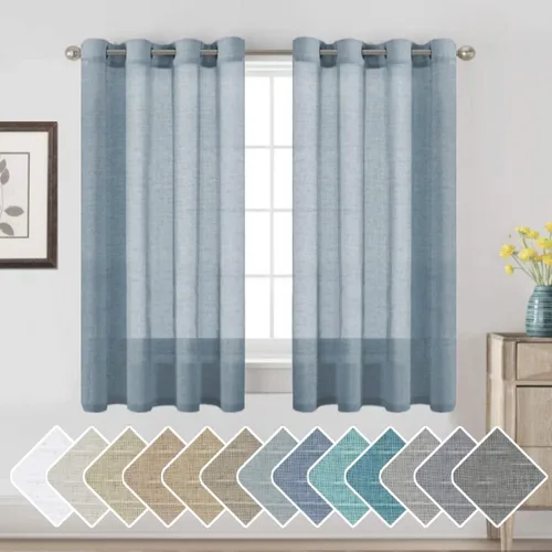 Vista 77 de H.VERSAILTEX Cortinas de lino de mezcla natural para sala de estar/cortinas de lino semitransparentes reductoras de luz de 54 pulgadas de largo