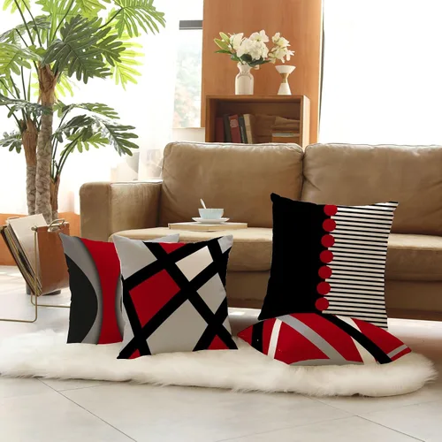 Vista 7 de Fundas de almohada rojas y negras de 16 x 16 pulgadas, almohadas rojas y negras para sofá, fundas de almohada decorativas abstractas