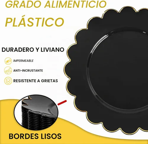 Vista 3 de SUT 72 platos negros, platos de plástico negro con borde dorado, platos desechables resistentes, platos llanos de plástico de 10.25 pulgadas, platos