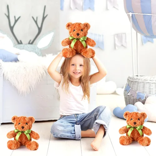 Vista 6 de Hungdao 12 piezas de osos a granel, animales de peluche de 10 pulgadas, lindos animales de peluche suaves con lazos verdes para baby shower, fiesta
