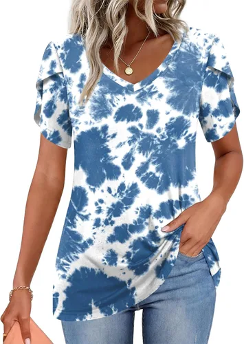 Vista 19 de CATHY 2025 - Blusas de verano para mujer, con mangas cortas, cuello en V, estilo túnica, tallas S-4XL Talla B