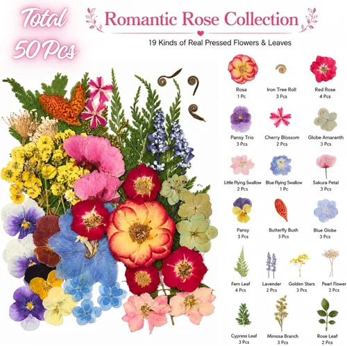 Vista 2 de Pressed Dried Flowers for Crafts, 50 Pcs Real Dried Flowers for Resin Romantic