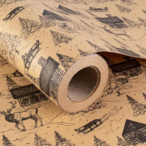 Vista 10 de RUSPEPA - Papel para envolver regalos de Navidad, rollo jumbo de papel kraft - Diseño de piña negra para envolver regalos navideños - 30 pulgadas x