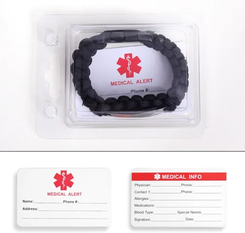 Vista 69 de Pulsera de alerta médica Paracord para hombres y mujeres Pulsera de identificación médica de acero inoxidable con hebillas de liberación lateral