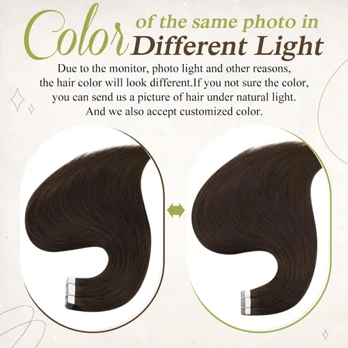 Vista 8 de Full Shine Extensiones de cabello con cinta marrón y extensiones adhesivas de 12 pulgadas, cabello humano real de 2.12 oz para mujer