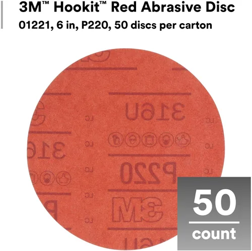 Vista 3 de 3M Hookit - P80D, disco de arena abrasiva, rojo, 6 pulgadas., Grado: P220, Rojo