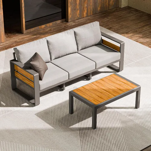 Vista 23 de ZANDOR Muebles de Exterior de Aluminio - 1 Pieza Sofá de Dos Plazas, Sofá de Exterior Moderno de Metal Resistente a Todas las Condiciones con Cojín