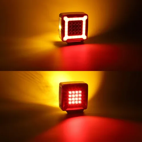 Vista 8 de Partsam Par de Luces de Señal de Giro de Guardabarros de Pedestal Cuadrado de Doble Cara Halo Resplandeciente Triple Stud, Ámbar/Rojo Cuadrado 47