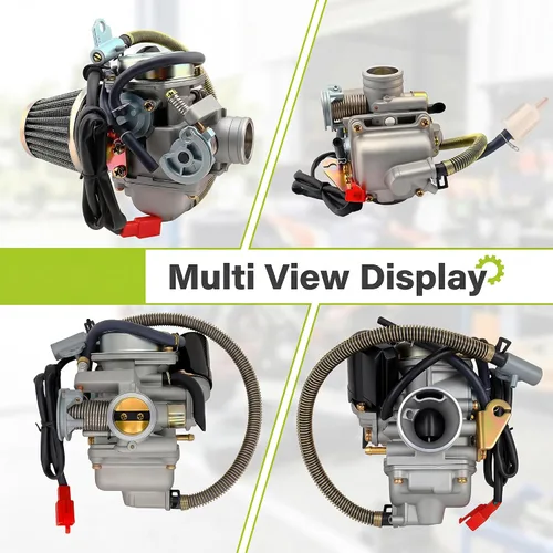 Vista 4 de Carburador de 150cc con colector de admisión de filtro de aire para motores GY6 de 4 tiempos 150cc 125cc 152QMJ 157QMJ Motores Choke eléctrico