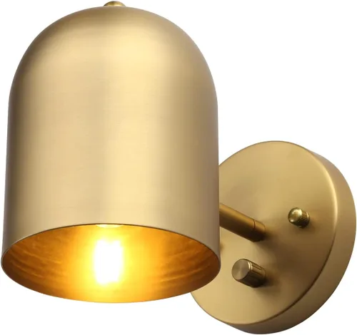Vista 4 de Pathson Juego de 2 lámparas de pared cableadas con interruptor de atenuación, lámpara de pared con acabado de latón, iluminación de pared de ángulo