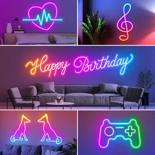 Vista 4 de Tira de luces de neón de 20 pies, cuerda de luces LED flexible con aplicación/control remoto, múltiples modos de luces, luces de neón LED RGB IP65