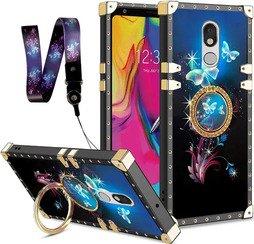 Vista 7 de nancheng Funda cuadrada para LG Stylo 5: Funda de teléfono con patrón de moda para niñas y mujeres con correa de soporte de anillo Funda protectora