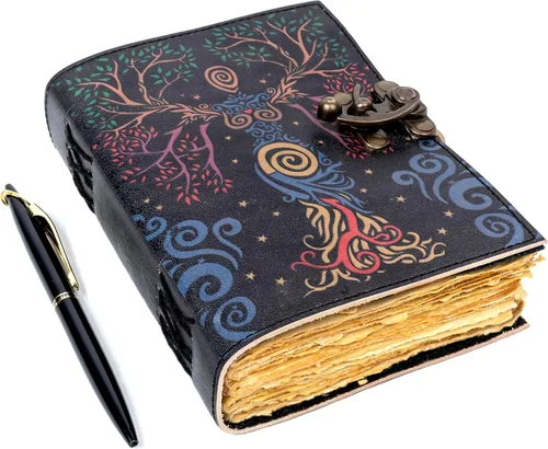 Vista 10 de Book of Spells - Diario encuadernado en cuero con papel de borde irregular, grimorio, diario impreso del Tercer Ojo, suministros de brujería