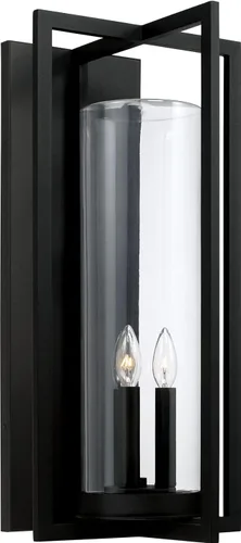 Vista 7 de Capital Lighting 948211BK Kent - Linterna de pared moderna con cilindro de vidrio transparente de línea vertical para exteriores, 1 luz de 60