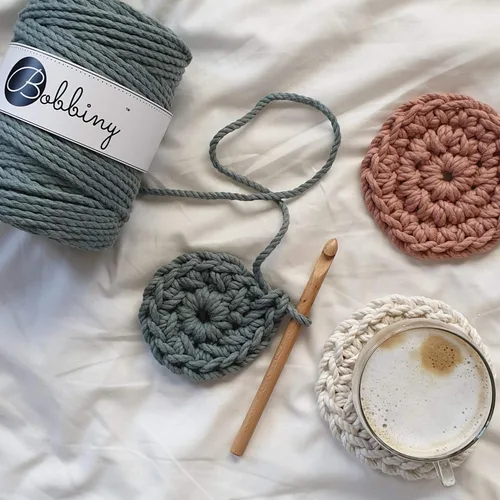 Vista 3 de Bobbiny Cordón de macramé regular de 0.118 in y 3 capas (aguamarina), 108yds/330 pies (100% algodón reciclado)