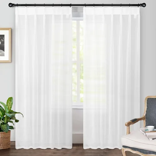 Vista 2 de DriftAway Cortinas plisadas transparentes de 96 pulgadas de largo, juego de 2 paneles con pestaña trasera, cortinas verticales traslúcidas