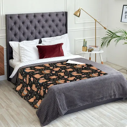 Vista 6 de Manta de forro polar suave con patrón de Capybara, acogedor y lindo diseño de animales para cama, sofá o regalo, 50 x 40 pulgadas