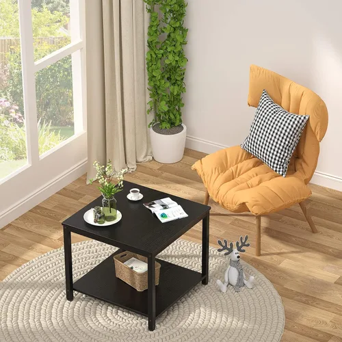 Vista 5 de Homieasy Mesa Auxiliar Cuadrada de 20 Pulgadas, Mesa de Centro de Café y Té de 2 Niveles, Mesitas de Noche para Sofá, Sillón, Cama, Mesa Auxiliar