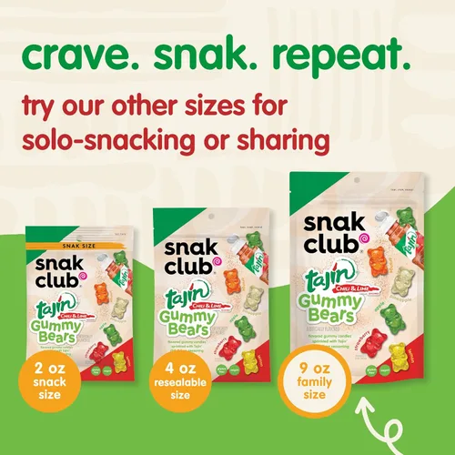 Vista 7 de Snak Club Tajin Ositos Gomosos, Gomitas de Dulce de Frutas Surtidas con Condimento de Chile y Lima, Suaves, Aperitivos Sin Gluten y Veganos, Bolsa