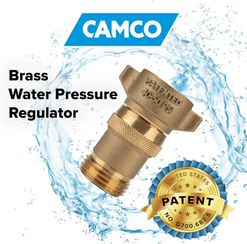 Vista 2 de Regulador de presión de agua de latón Camco Marine/RV – Protege los pequeños electrodomésticos de la cocina de RV, fontanería y mangueras – Reduce