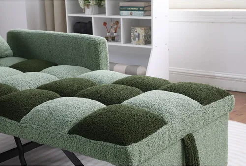 Vista 6 de Silla Cama Retractable para Espacios Pequeños, Sofá Cama Individual de Tela de Oso de Peluche con Respaldo Ajustable