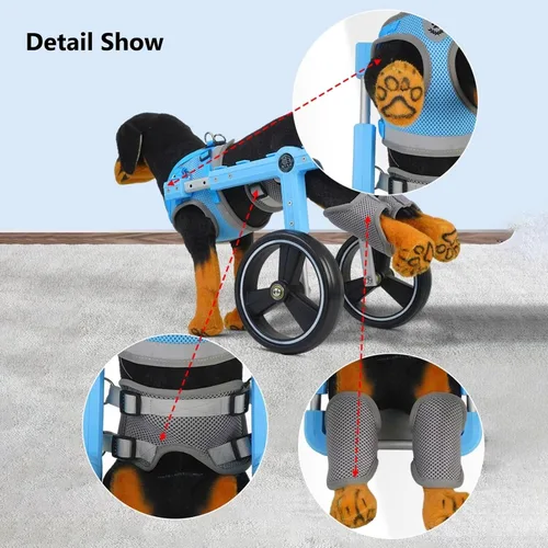 Vista 6 de Silla de ruedas ajustable para perros pequeños, silla de ruedas de apoyo trasero para mascotas con arnés, para paseo de perro de 4.4-22.0 lbs/4.4-22