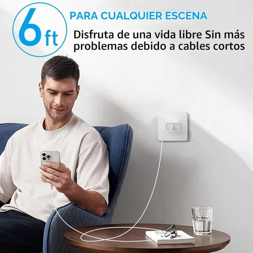 Vista 7 de Cargador de carga rápida para iPhone 14, 13, 12, 11 [certificado MFi], paquete de 3 bloques de cargador de pared USB C PD de 20W con cable USB C a