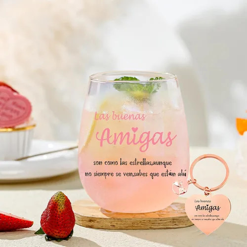 Vista 2 de Yalucky Regalos para mujer amiga, vaso de vidrio de 16.2 fl oz, regalos de cumpleaños para mujer, Llaveros para mujeres, regalo de graduación