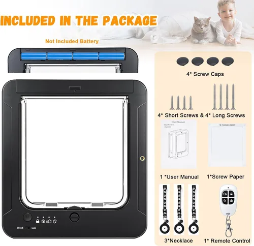 Vista 7 de Puerta inteligente para gatos para interior y exterior, puerta para mascotas con 3 llaves de sensor de collar y 1 control remoto y bloqueo de 4 vías