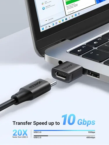 Vista 2 de UGREEN Paquete de 2 adaptadores USB a USB C de 10 Gbps, USB C hembra a USB 3.0 macho, conector de cargador para iPhone 16 15 14 13, AirPods, iPad