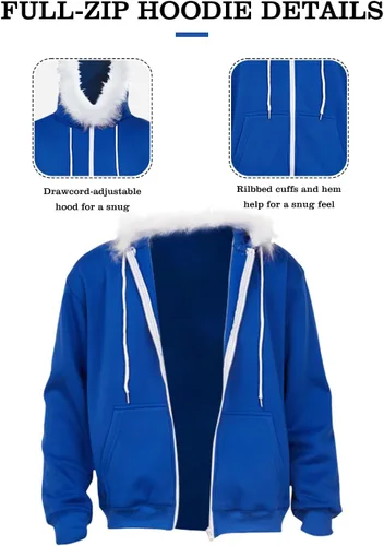 Vista 2 de Emisorn Adult Blue Jacket Pullover Hoodie Coat Zipper Sweatshirts Halloween Cosplay Adult Plush Costume Outwear Tops Unisex
