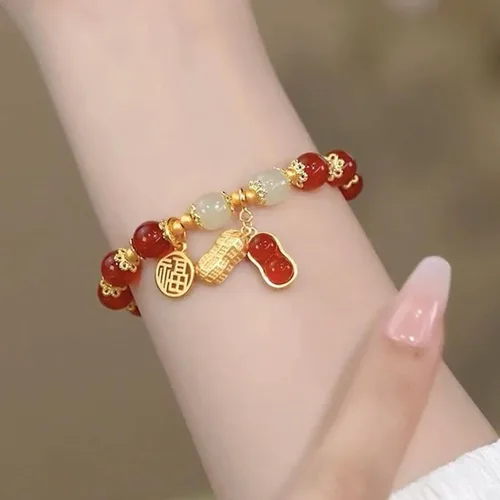 Vista 3 de Pulsera de la suerte para mujeres y hombres, joyería retro sintética con cuentas de ágata, un regalo maravilloso para tus seres queridos