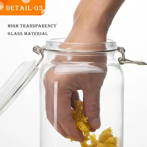 Vista 6 de Frascos cuadrados de vidrio para almacenamiento de alimentos de 34 onzas con tapas herméticas de abrazadera, paquete de 3 recipientes grandes