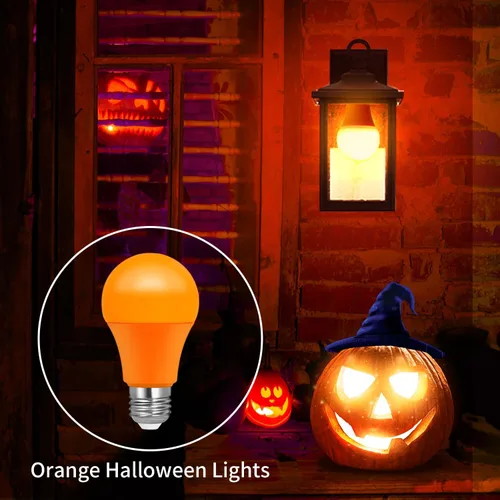 Vista 3 de Bombillas LED A19, base E26, 9 W (equivalente a 60 W), luz de porche para decoración de Halloween, paquete de 4