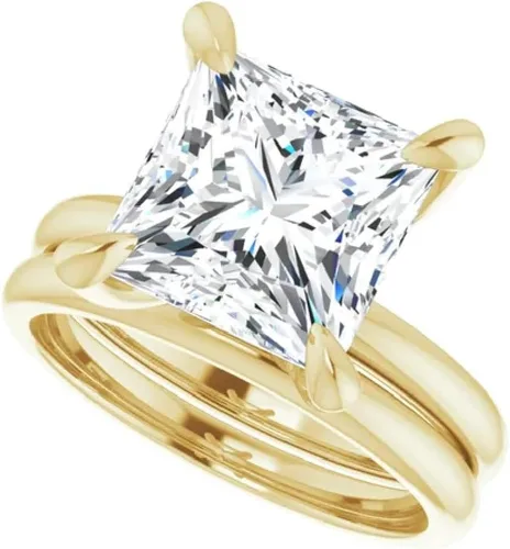 Vista 2 de Juego de anillos de compromiso hechos a mano de plata 925, oro macizo de 10K14K18K, 4 quilates de corte princesa, juego de anillos de boda