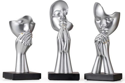 Vista 9 de 3 piezas de estatuas de oración de decoración negra, figuras modernas de oración de paz, detalles de decoración de estantes, escultura de arte